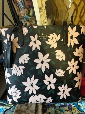 Brand New with Tags Kate Spade Black Tote with Pink Floral Print